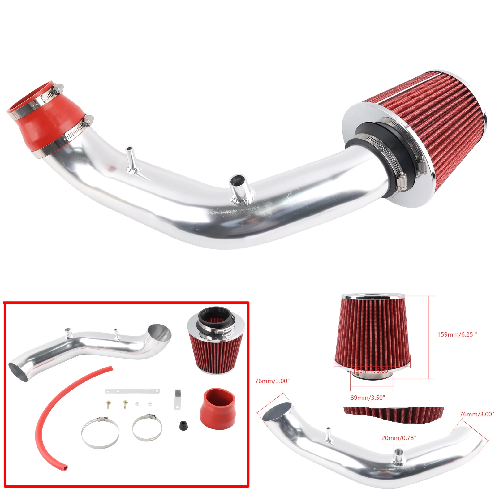 Racing Car Cold Short Ram Air Intake Pipe Kit + Red Filter For 2002-2006 Acura RSX BASE Model 2.0L Vtec Engine Air Intakes Parts