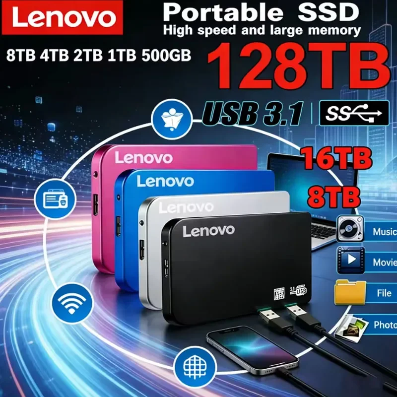 Lenovo 256TB SSD High-speed SSD USB 3.0 Enclosure Mobile Hard Drive Cases for SSD External Storage HDD Box With USB3.0 Cable ABS