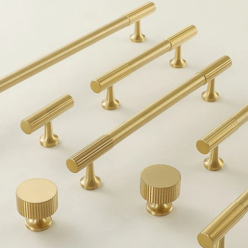 Knurled Drawer T-bar Bedroom Wardrobes Long Furniture Door Pulls Solid Brass Art Deco Vertical Linear Kitchen Cabinet Handles