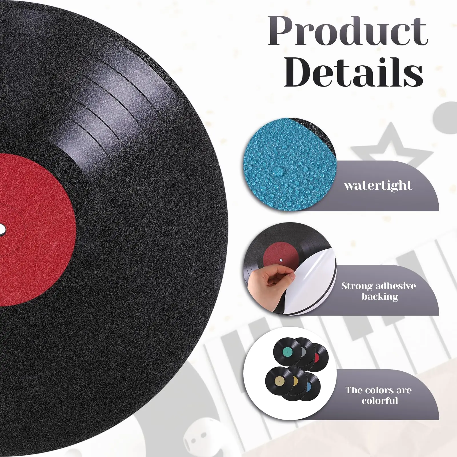 Record Pattern Wall Decals Colored Vinyl Record Wall Stickers Pvc Wall Decoration Sticker Assorted For Latex Painted Walls Glass