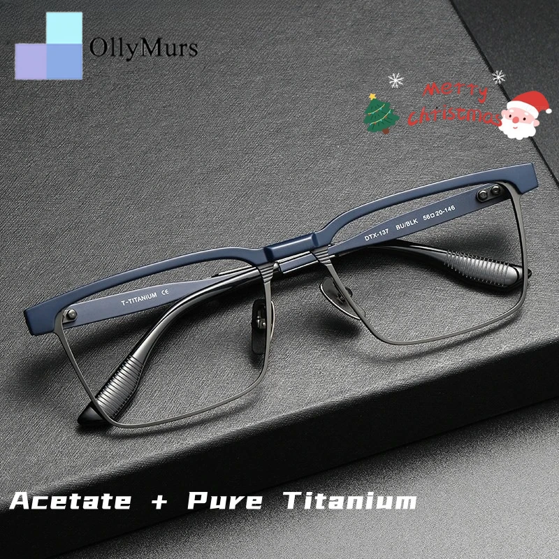 

OLLYMURS деловая мода ретро квадратные роскошные очки близорукость ацетат чистый титан оптическая оправа для очков по рецепту мужские