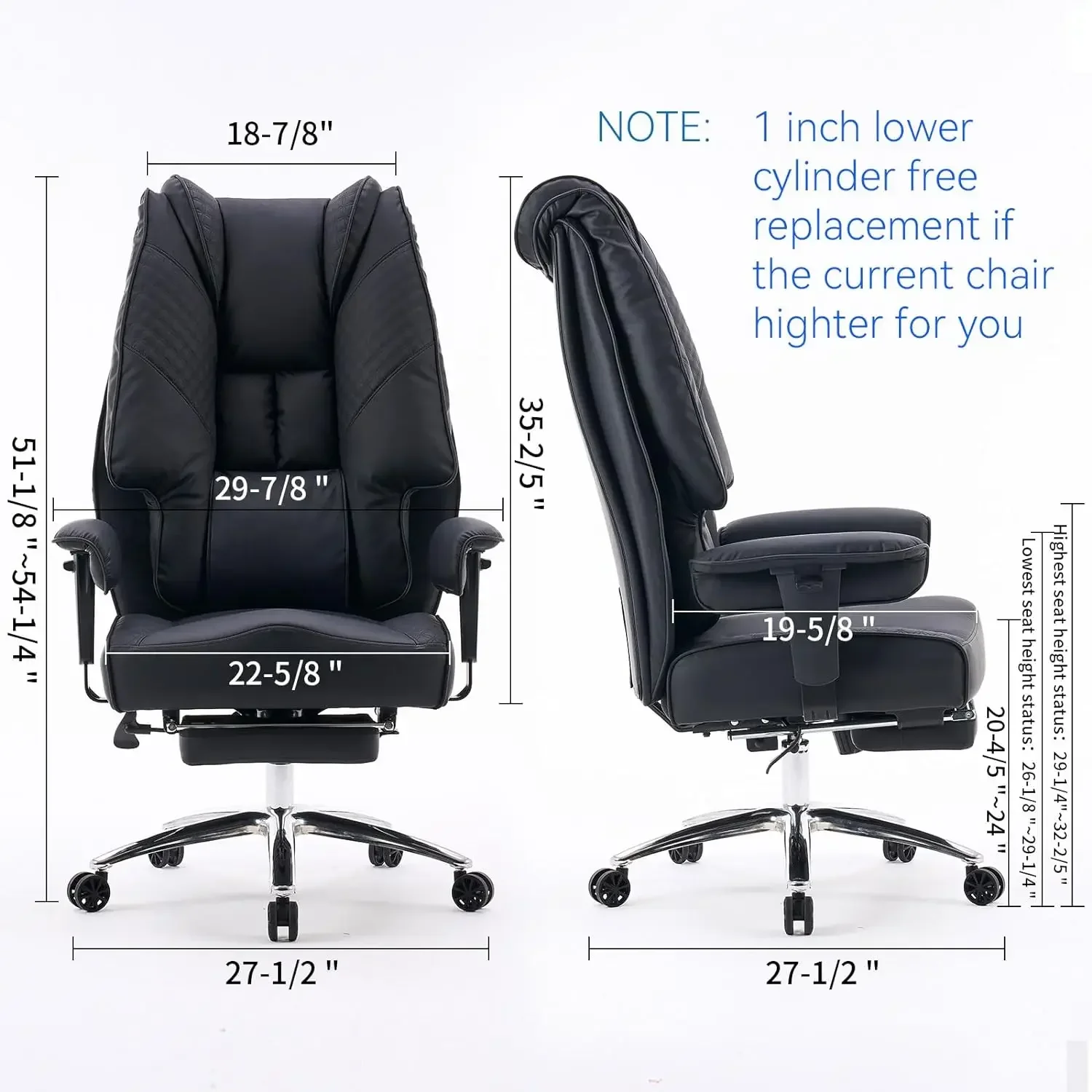 EXCEBET Big and Tall Office Chair 400lbs Wide Seat, Leather High Back Executive   with Foot Rest,   (Black)