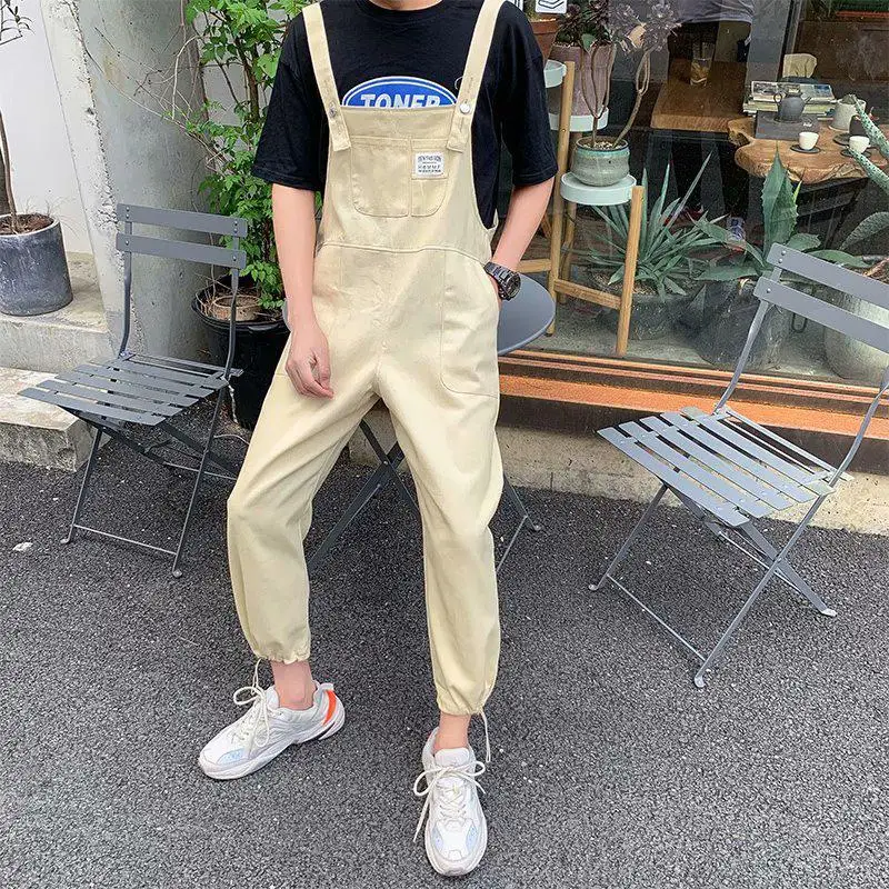 Mannen Bib Broek Lente Herfst Casual Multi Zakken Losse Lange Jarretel Jumpsuits Cargo Overalls Street Wear Harajuku