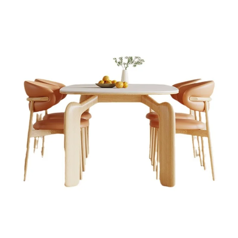 Slate dining table Nordic cream style elephant legs all solid wood ash wood white modern rectangular dining table