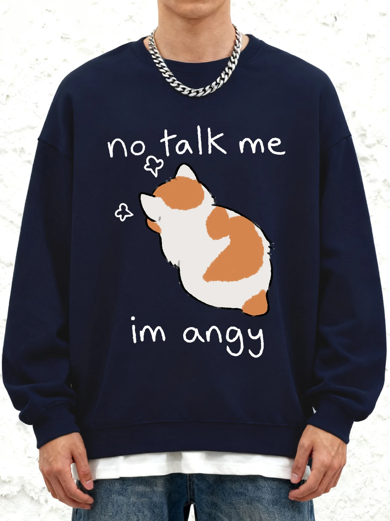 

Мужская толстовка с принтом «Нет разговари меня, я аню, сердитая кошка», осенняя уличная одежда с круглым вырезом, повседневная одежда с заниженными плечами, пуловер большого размера