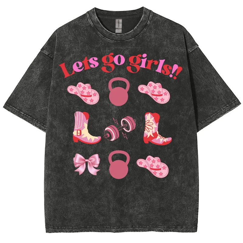 

Girly Pink Bow Print Women T-Shirt Washed Denim Oversized Short Sleeve Youth Fashion Cute Sweet Top Summer 2024