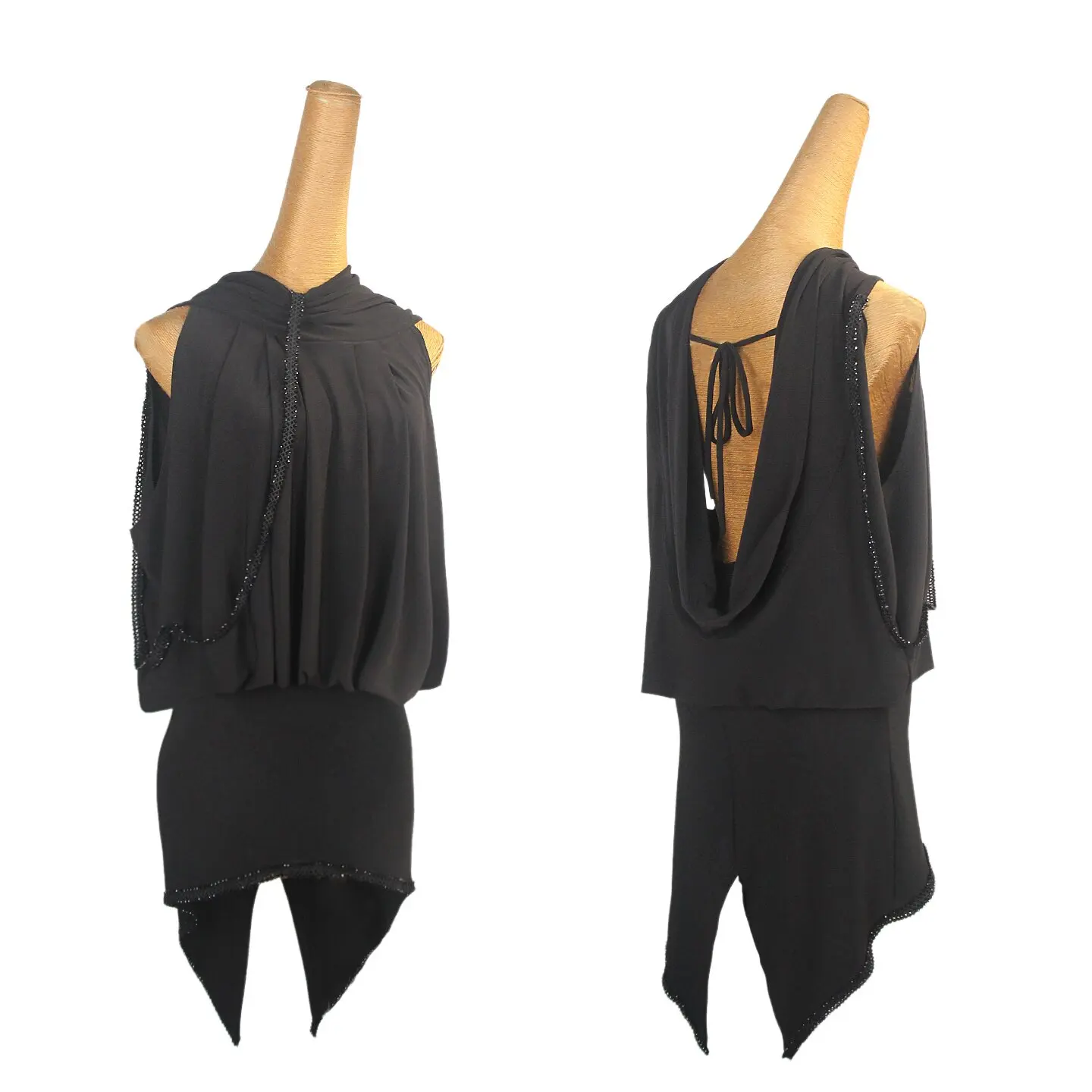 

Sexy Latin Dance Clothes Adult Women Loose Backless Sleeveless Black Dress Club Chacha Tango Dance Pactice Performance Dresses