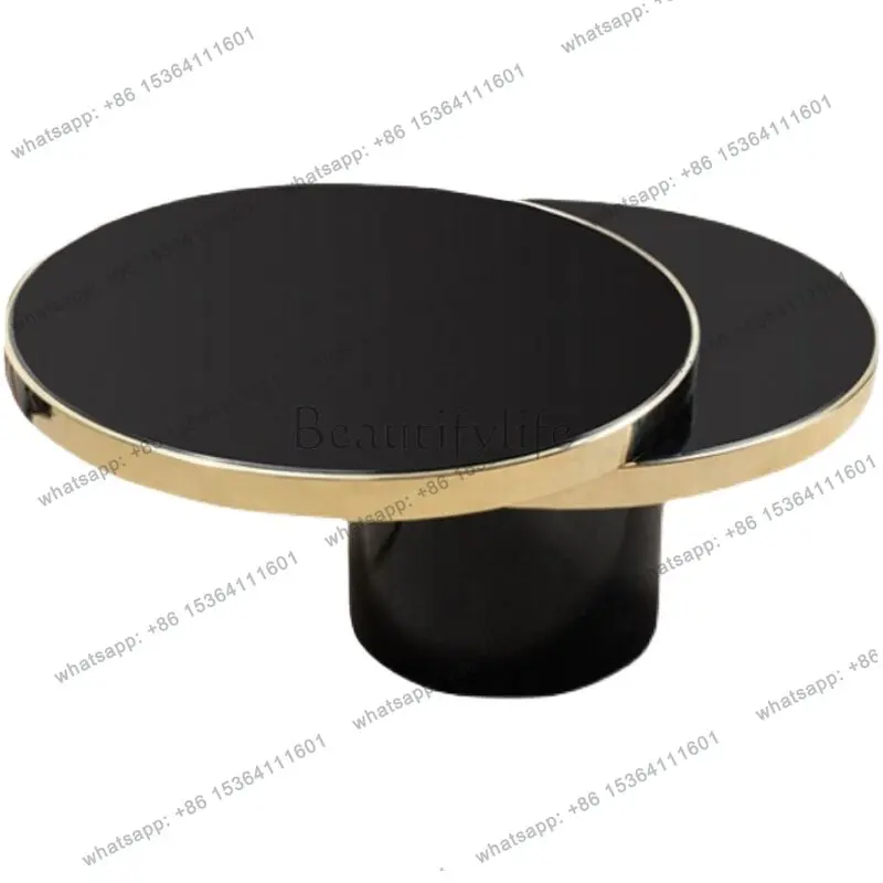 Nordic light luxury coffee table simple modern round rotating tempered glass
