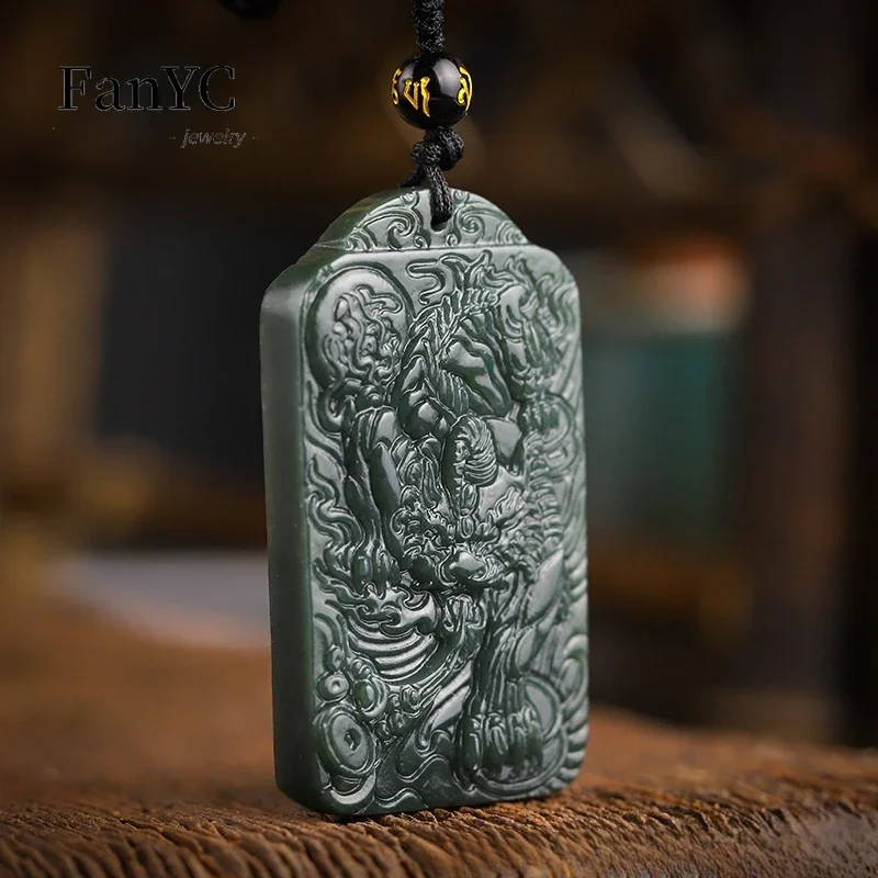 Natural Hetian Jade Green Jade Brave Pendant Hand-carved Exquisite Fashion Jade Necklace Men and Women Mascot Holiday Gift
