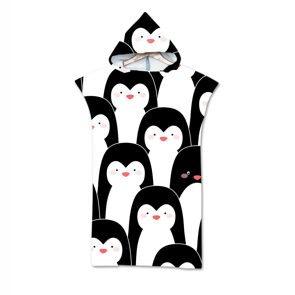 

Microfiber Printed Cute Penguin Beach Towel Dress Hooded Robe Cloak Bath Towel Adult Swimming Beach Surf Bathrobe Beach Wear