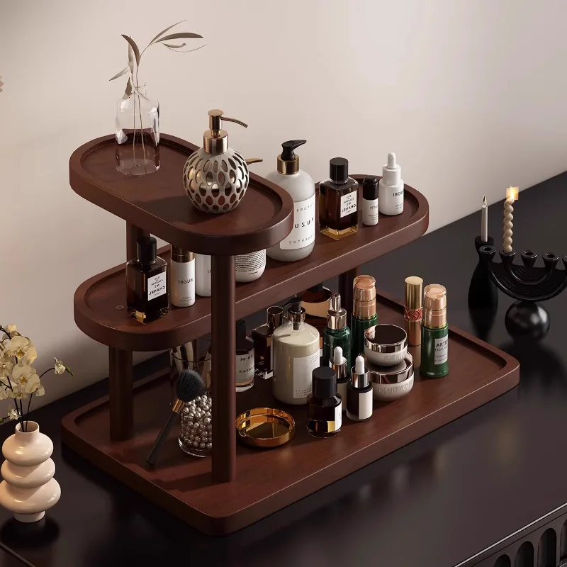 

Retro solid wood desktop dresser, skin care product rack, multi-layer lipstick, perfume, cosmetics storage, finishing rack