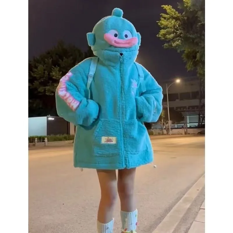 

Hangyodon Anime Kawaii MINISO Ins Long Sleeve Hooded Jacket Cute Cartoon Lamb Warm Coat Loose Clothing Ins Gifts for Girls Boys