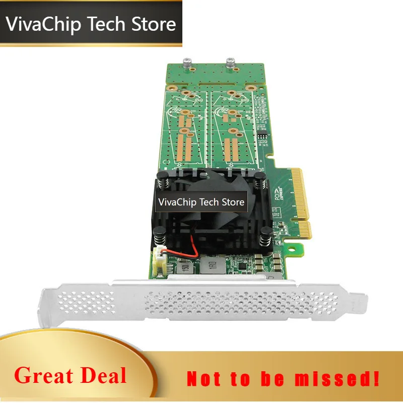 VivaChip TechPCIe 3.0 X 8 to 2 Port M.2 NVMe SSD Adapter Card Support 22110mm M.2 SSD with Low Profile-LRNV9547LP-2I