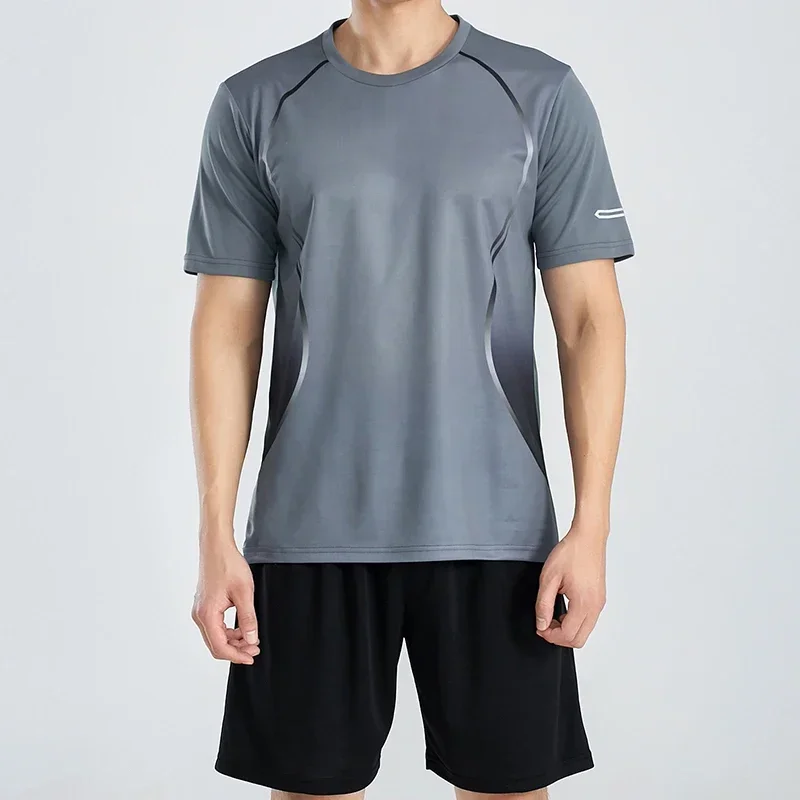 Summer Mens Running Set Short Sleeve T-shirt Jogging Gym Clothes Male Training Shorts Track Suits Outdoor Breathable Sportswear