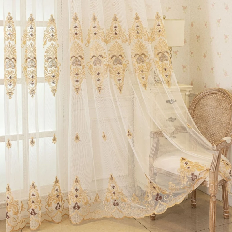 European Style Embroidered Window Screen Custom Size Luxury Sheer Curtains for Living Dining Room Bedroom Door Elegant Fashion