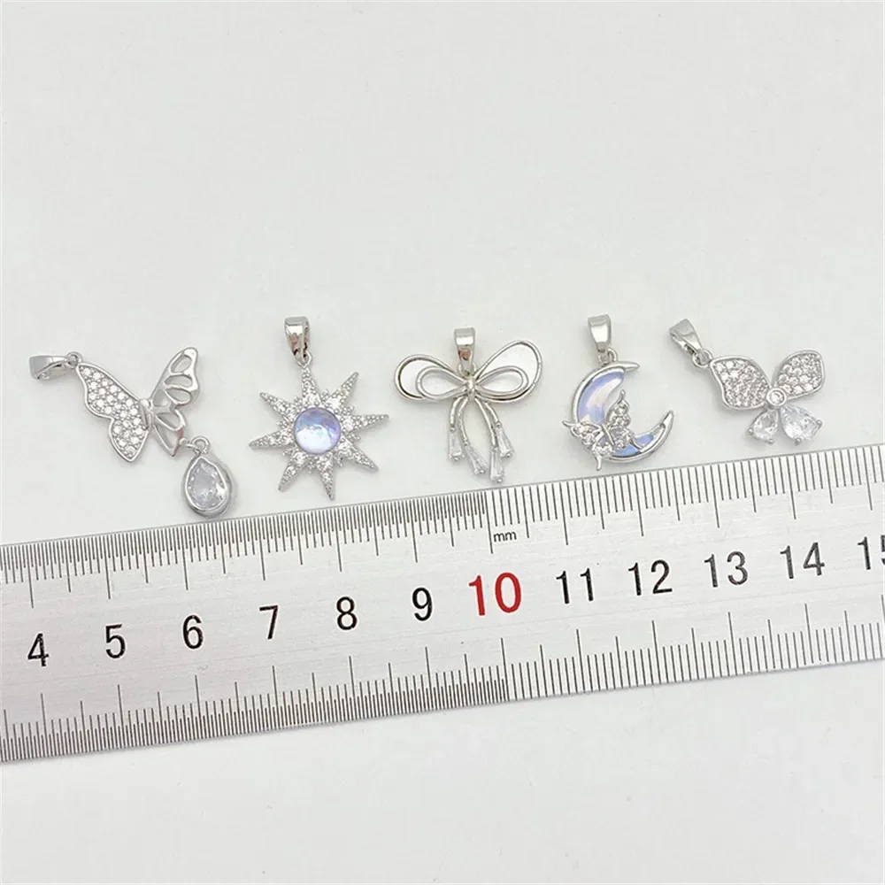 

White Gold Color-preserving Zircon Butterfly Moon Star Pendant DIY Hand Chain Necklace Jewelry Material Accessories
