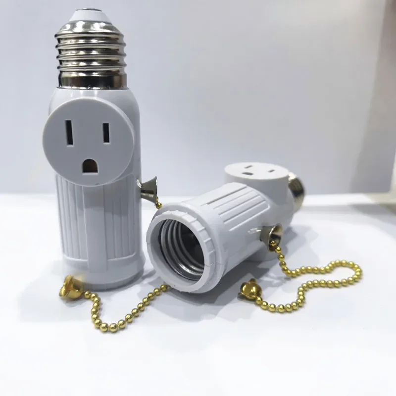 US Plug E26 Bulb Screw Socket To 2 Outlet Adapter Light Holder Splitter Pull Chain Switch Base Lamp Outlet Adapter For Home