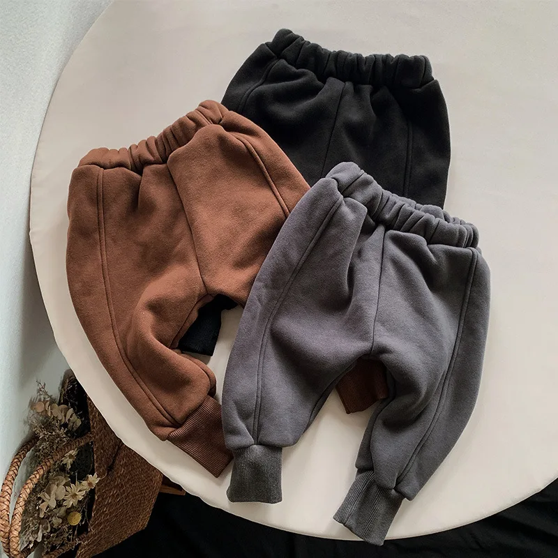 2024 inverno nuovi bambini spessi pantaloni in pile caldo solido bambini pantaloni in Pp più pantaloni spessi per bambini ragazzi ragazze pantaloni