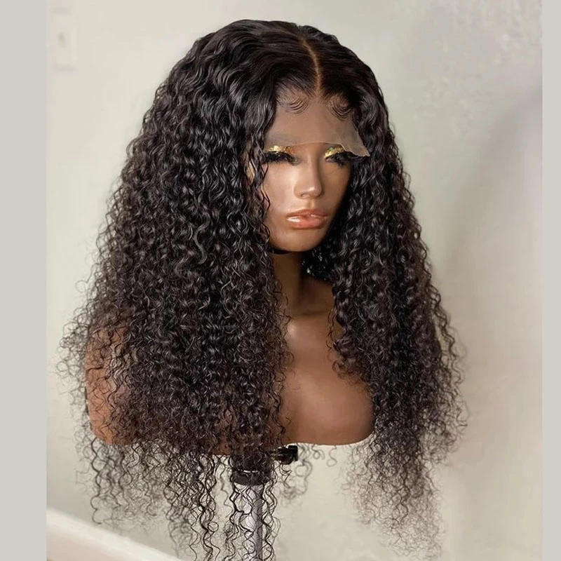 Natural preto macio preplucked 26 Polegada longo 180 densidade perucas dianteiras do laço para mulheres kinky encaracolado com cabelo do bebê sem cola boa textura