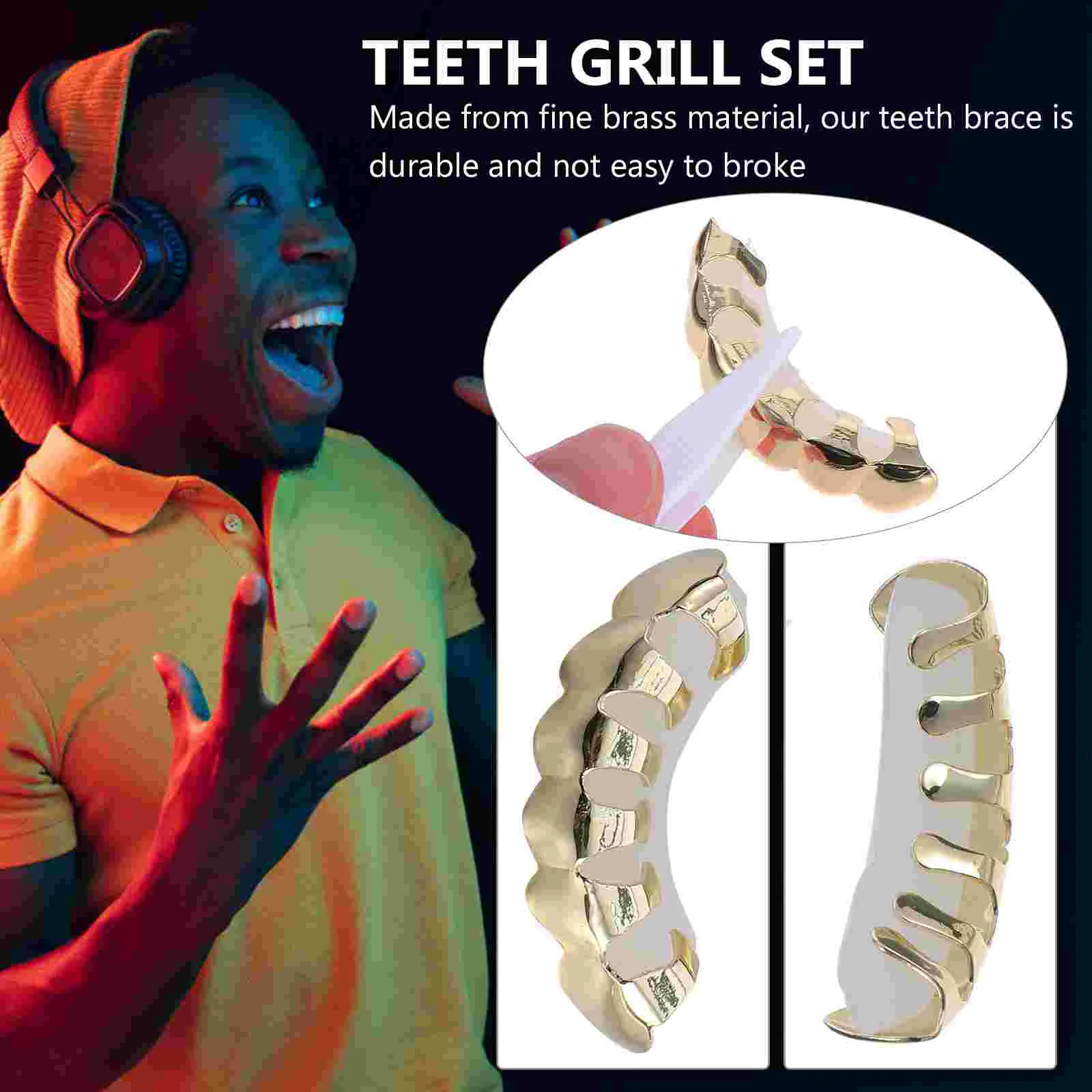 Gold Braces Teeth False Diamond Fake Decor Copper Jewelry Bottom Mouth Grill