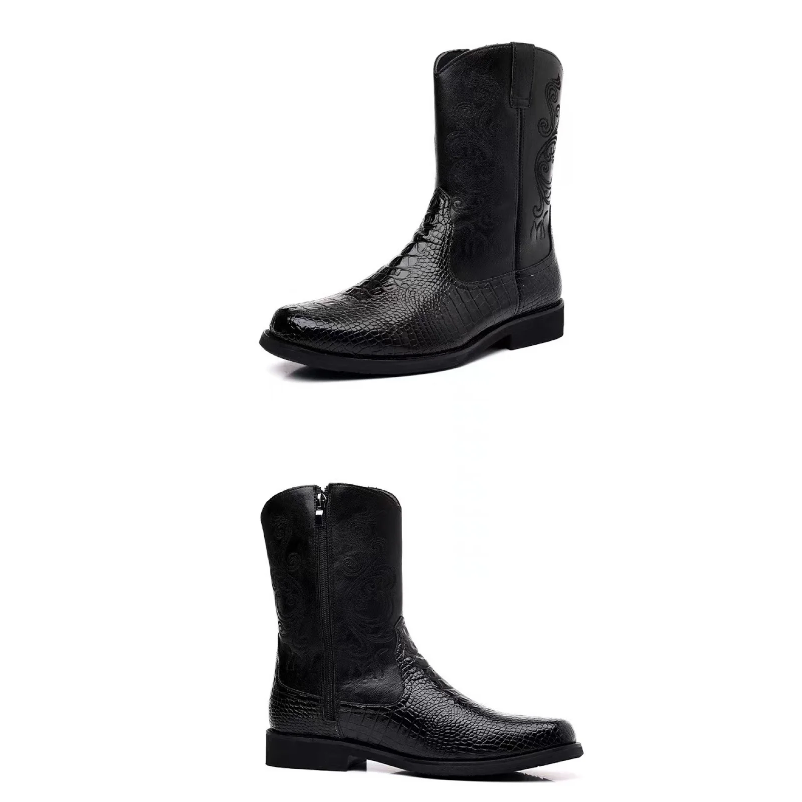 メンズ中世ウエスタンカウボーイブーツ海賊刺繍ルネッサンスレザーハロウィンブーツ