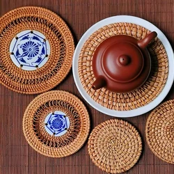 Rattan Woven Coaster Tea Set Accessories Heat Insulation Pad Bowl Mat Table Mat