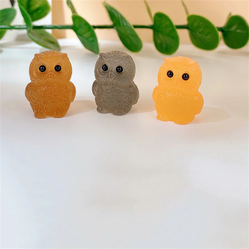 2Pcs Cute Cartoon Luminous Owl Ornament Glow Animal Ornaments Micro Garden Landscape DIY Decorations Toys