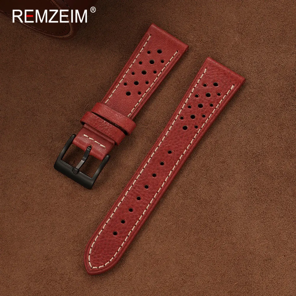 Mode Herren Atmungsaktives Lederarmband 18/20/22mm Lässiges Uhrenarmband Komfortables Ersatz-Armband Uhrenzubehör