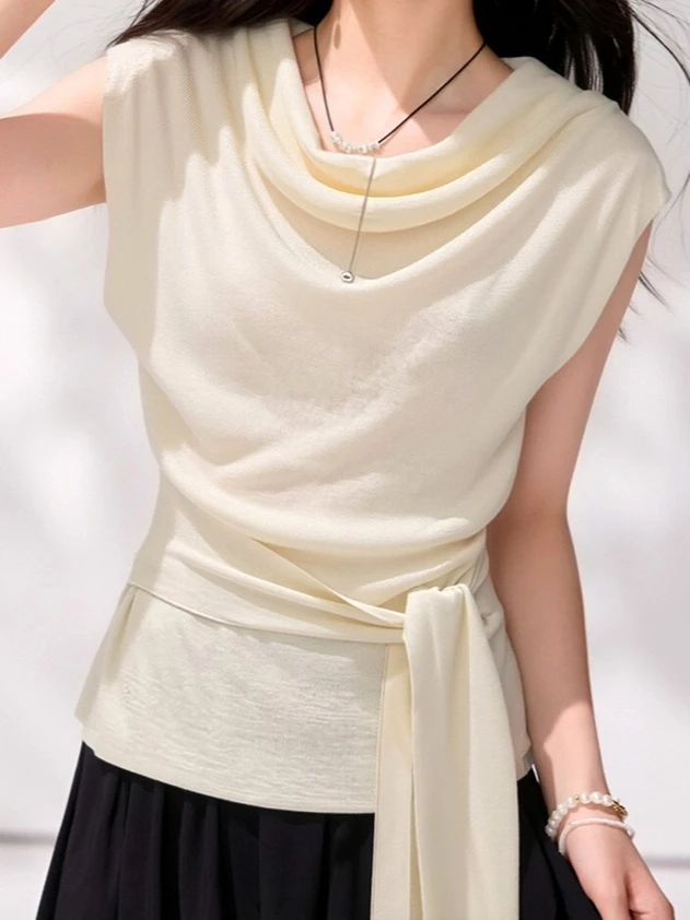 

New Women's Draped High Neck Sleeveless Blouse Summer Fashion Waist-cinching Slimming Casual Versatile Daily Commuter Vest Top