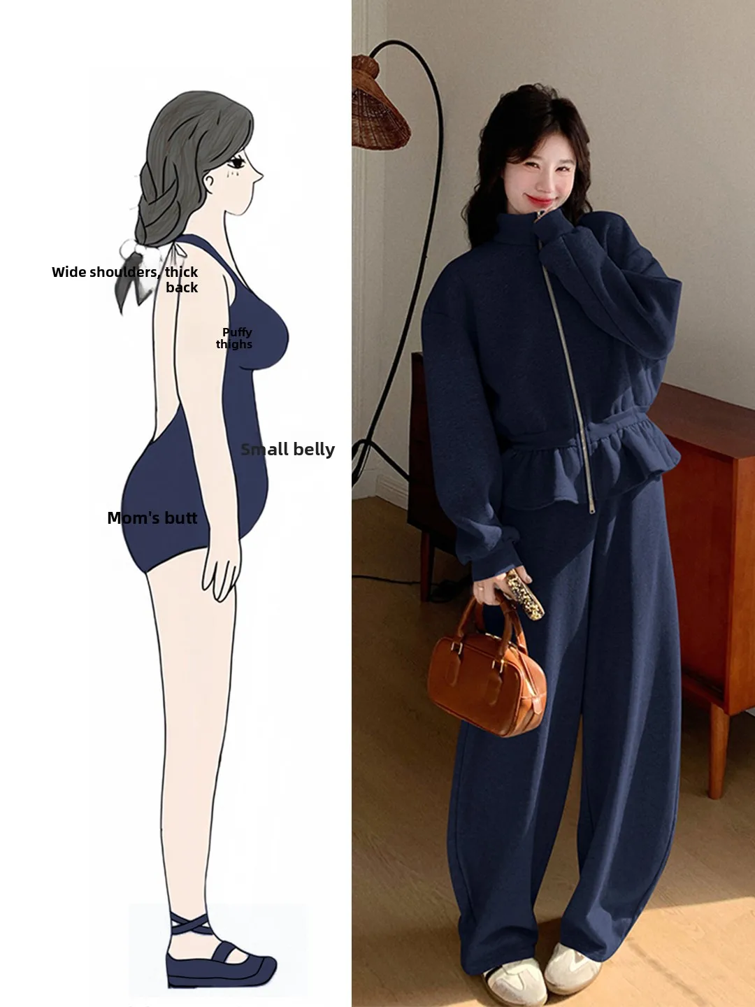 

Spring Casual plus Size Women's Sweatirt Jaet And Wide Leg Pants Set High Collar Lazy Sle Anti-Aging Ensemble