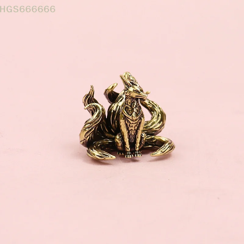 

Miniature Antique Brass Lucky Nine Tailed Fox Figurines Feng Shui Ornament Copper Animal Mini Office Desktop Crafts Home Decor