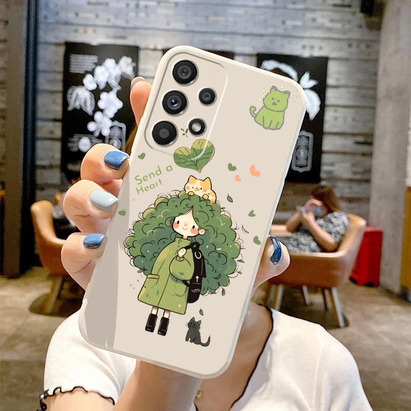 

Green Haired Girl Cute Liquid Left Rope For Samsung Note 20 10 A54 A31 A14 A03 A22 A34 A04 A24 Ultra Plus 5G TPU Phone Case