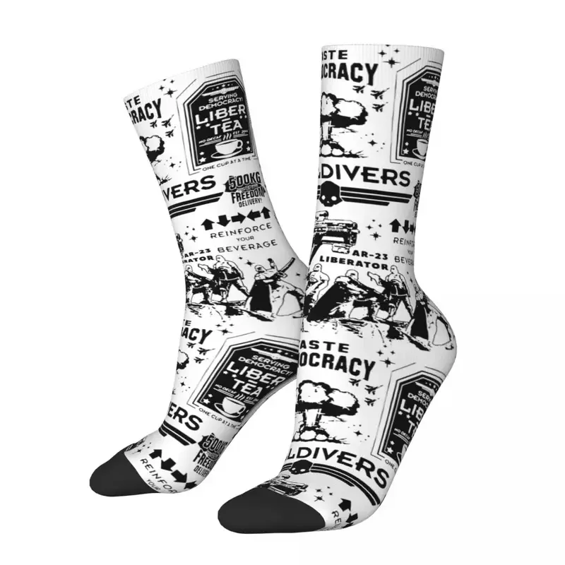 

Y2K Funny Helldivers Doodle Art Liber-Tea Skateboard Taste Democracy Polyester Crew Socks For Unisex