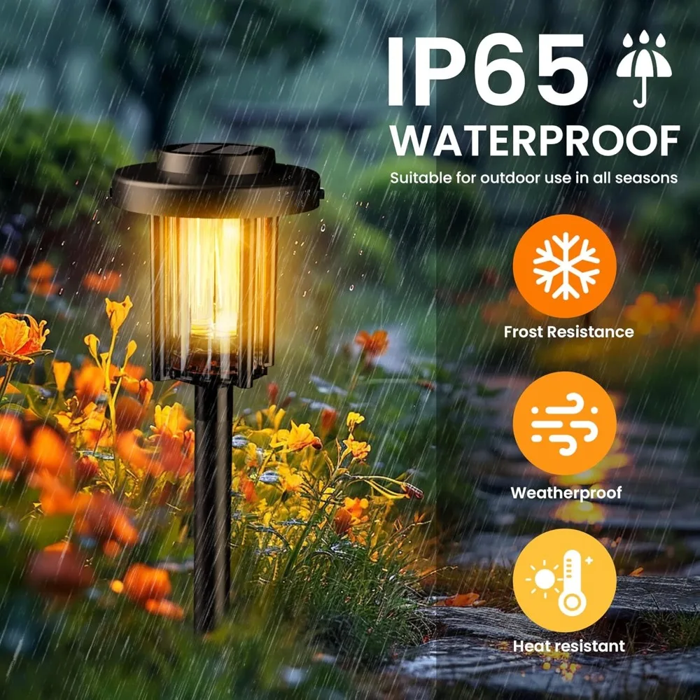 Impermeável Solar Path Light, iluminação da paisagem, decoração do jardim, adequado para pátios e passarelas, branco quente, 12 pcs