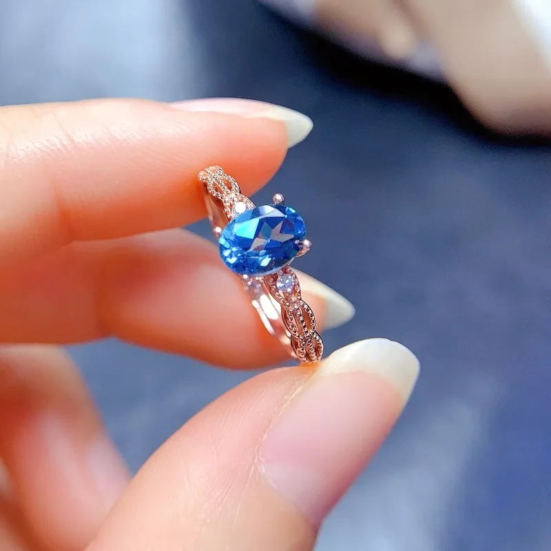 Natural Blue Topaz Ring Adjustable Female Ring Jewelry for Women Gift Wholesale High Quality Vintage Fine