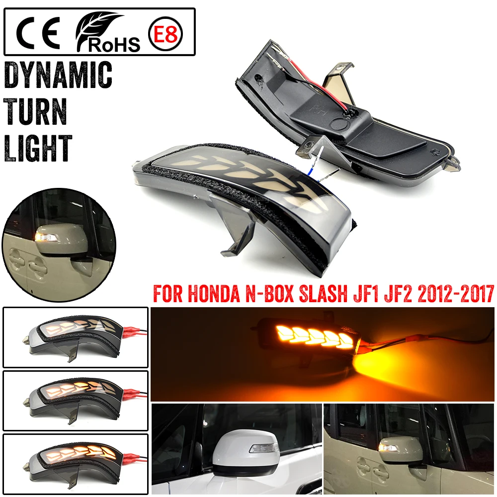 2pcs For Honda N-Box 2012 2013 2014-2017 LED Dynamic Turn Signal Light Indicator Side Wing Mirror Blinker Sequential Cover Trim