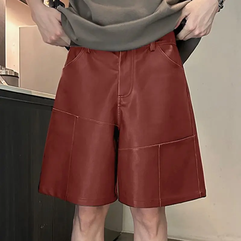 2024 Men Shorts Solid Color Button PU Leather Summer Fashion Casual Men Bottoms Streetwear Loose Leisure Shorts S-5XL INCERUN