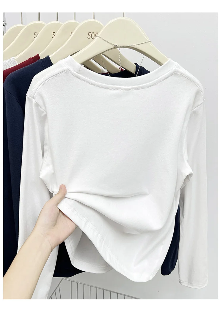 Neues Langarm-Vielseitigkeits-T-Shirt für Damen, Frühling Herbst 2026, O-Ausschnitt, Einfarbig, Basis-Layer-Oberteil, Damenkleidung, Y2k T-Shirt – Detail 30