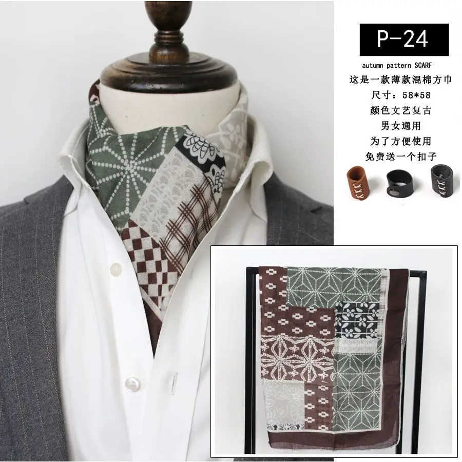 Baumwolle und Leinen Herren Künstlerischer Retro Schal Koreanischer Frühling Herbst Winter Schal Hip Hop Street Style Schal Kleines Quadratisches Handtuch – Detail 30