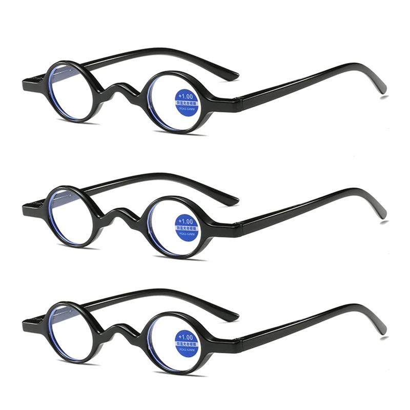 

3Pcs Small Round Reading glasses Mini Vintage Reader Clear magnifying Eyewear +100 +150 +200 +250 +300 +350 +400