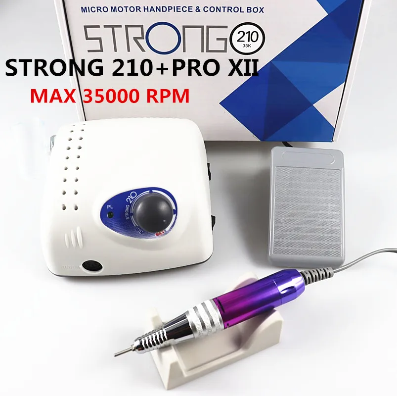 Forte 210 PRO XII broca de unhas, 65W, 35000 cortadores de máquinas, broca de unhas elétrica, fresadora, arquivo polonês