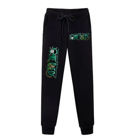 

One Piece Anime Pants with Green Character Print One Piece Text Elastic Waistband Drawstring Cuffed Ankles Manga Fan Apparel​