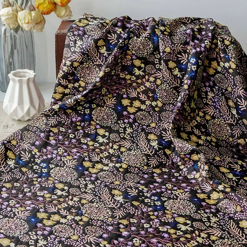 Black Background Relief Jungle Plant Flower Color Woven Jacquard Fabric Retro Dress Dress Vest Bag Curtain Decorative Fabric view 2