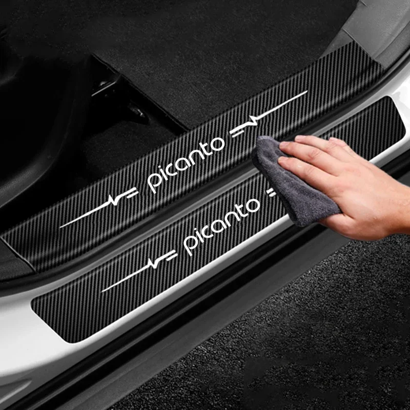 Cinta embellecedora de alféizar de coche, pegatinas de umbral de puerta de fibra de carbono con logotipo de KIA Picanto, Tira protectora automática,