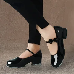 2025 New Women Tap Dance Shoes Shiny PU Leather  Woman Glossy Bow Tie Kids Tap Shoes Teacher Stage Dance Girls Shoes