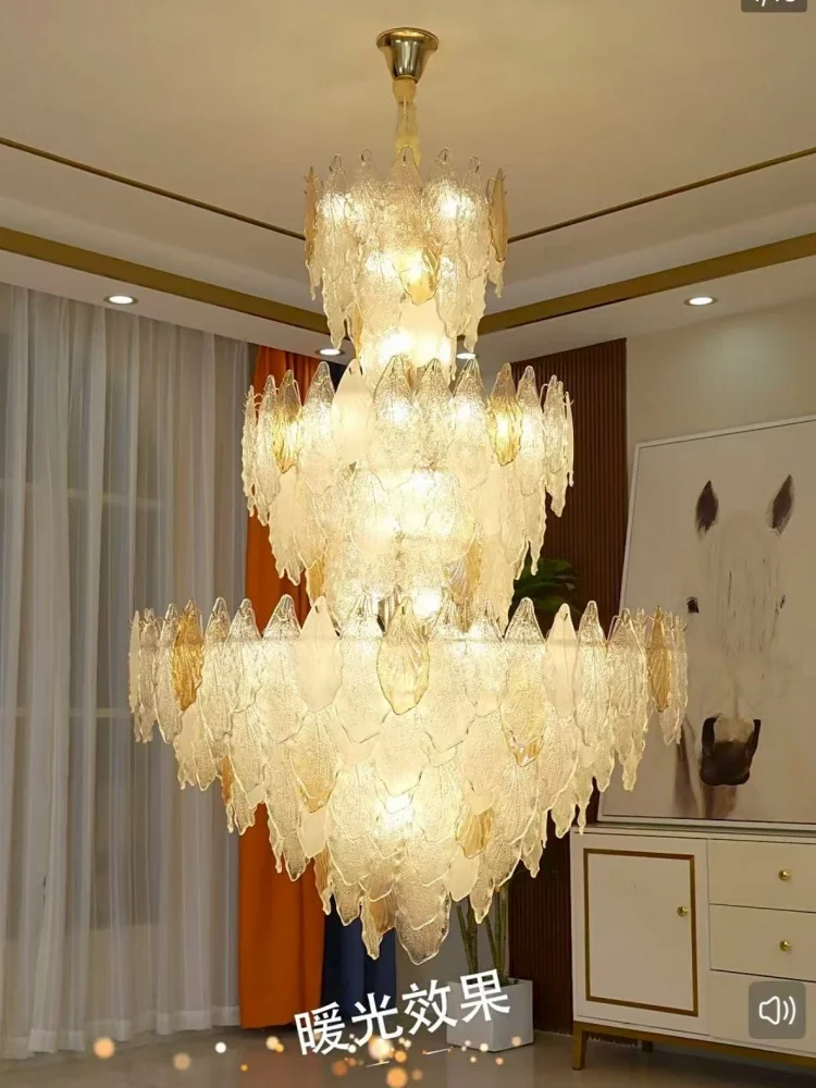 فيلا الثريات دوبلكس السقف مصابيح غرفة المعيشة الإبداعية يترك الجنكة يترك كريستال زجاج الراقية مصابيح متدلية بالجملة