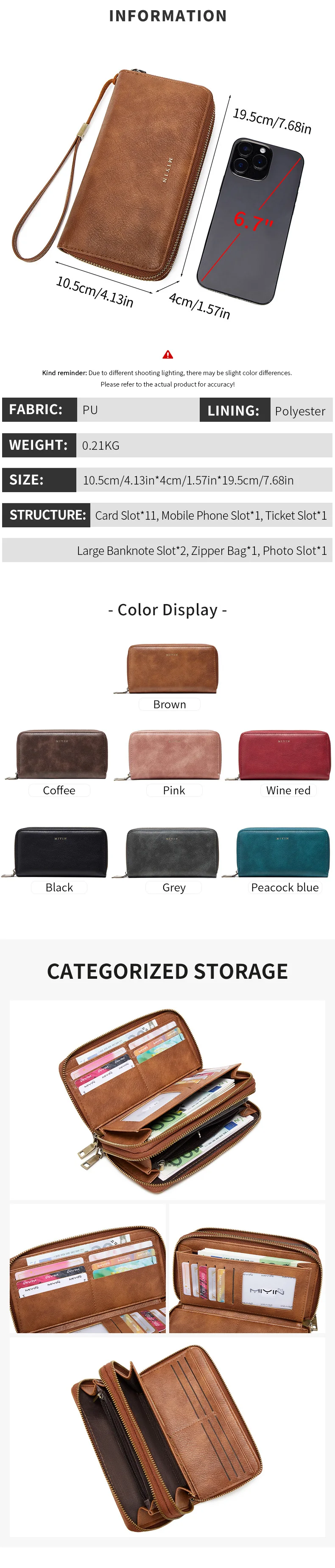 MIYIN Damen-Geldbörse, RFID-Abschirmung, Doppelreißverschluss, Damen-Clutch, Retro, minimalistisch, multifunktional, mit mehreren Kartenfächern, Kartenhalter – Detail 2