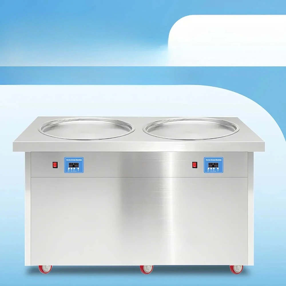 High-Performance Smart Temperature Control Dual-Pan Pan-Fried Ice Cream Machine with Nuts & Milk 304 Stainless Steel