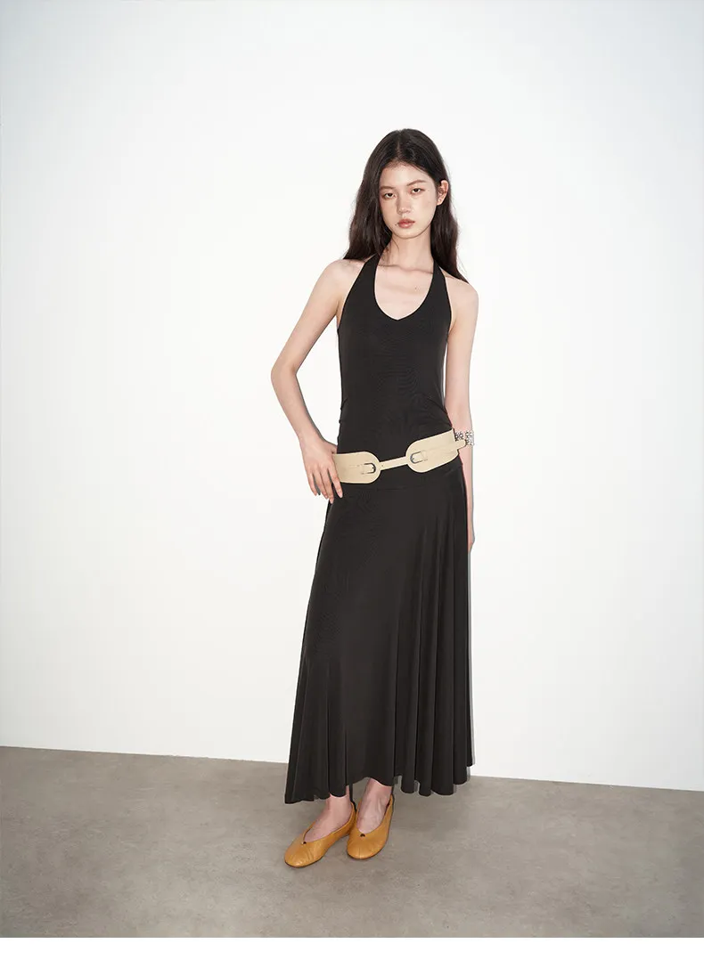 

Sexy Dresses Modal Sand Washing Pit Strips Texture Matte Face Neck Dress Women's 26 Summer New