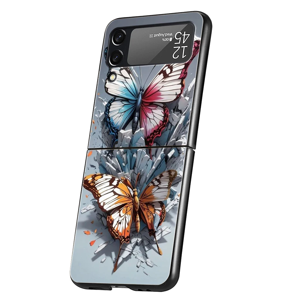 Butterfly Hard PC Phone Case For Samsung Galaxy Z Flip 4 5 Black Cover For Galaxy Z Flip 3 Foldable Shockproof Cases Capas Bags
